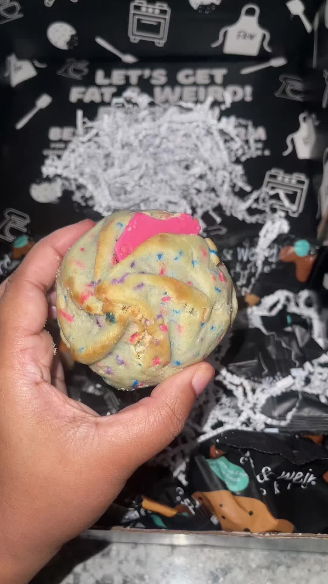 TikTok post by @brownskin202 for Fat & Weird Cookie. Caption reads: @Fat & Weird Cookie Company 12 Pack Variety....