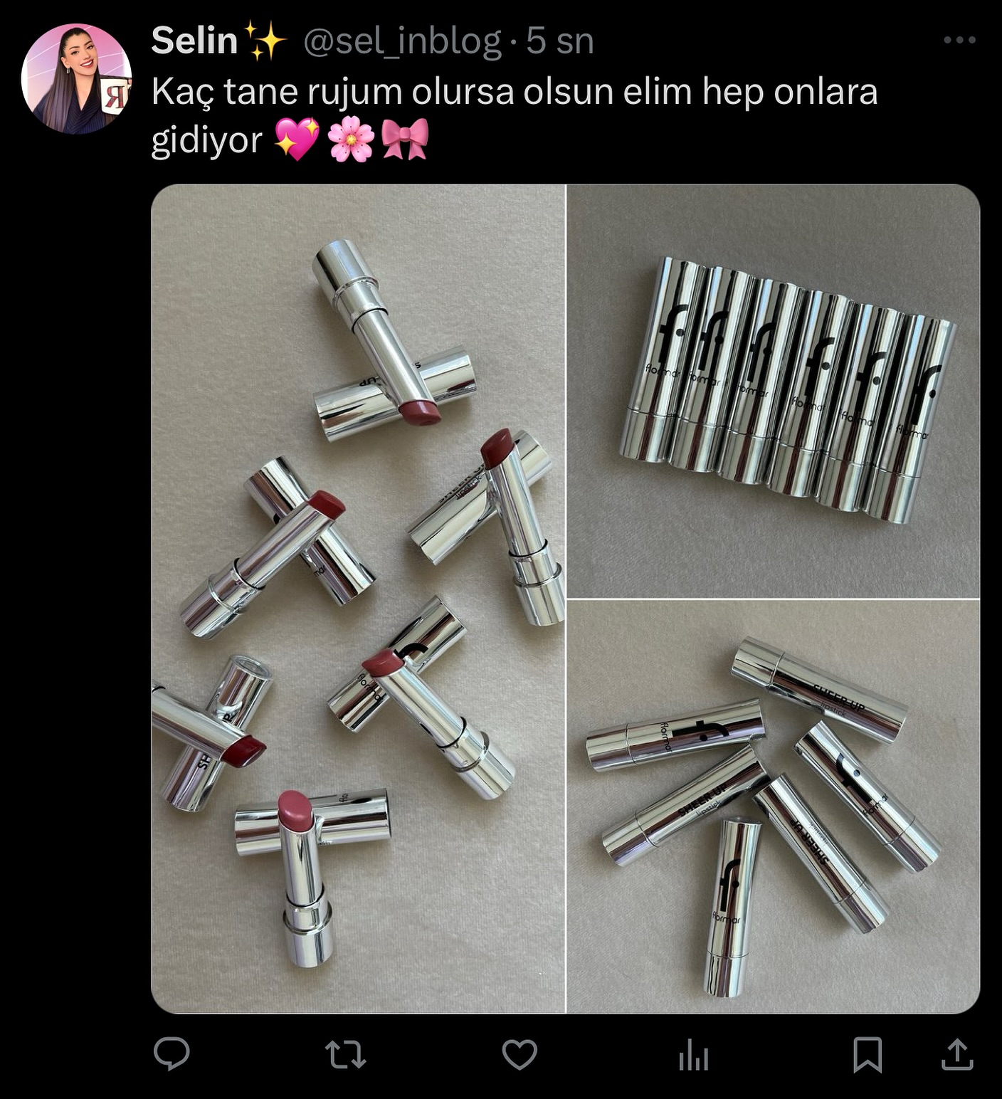 Instagram post by @sel_inblog for Flormar. Caption reads: Hepsini denediğim video profilimdee canlarım.....