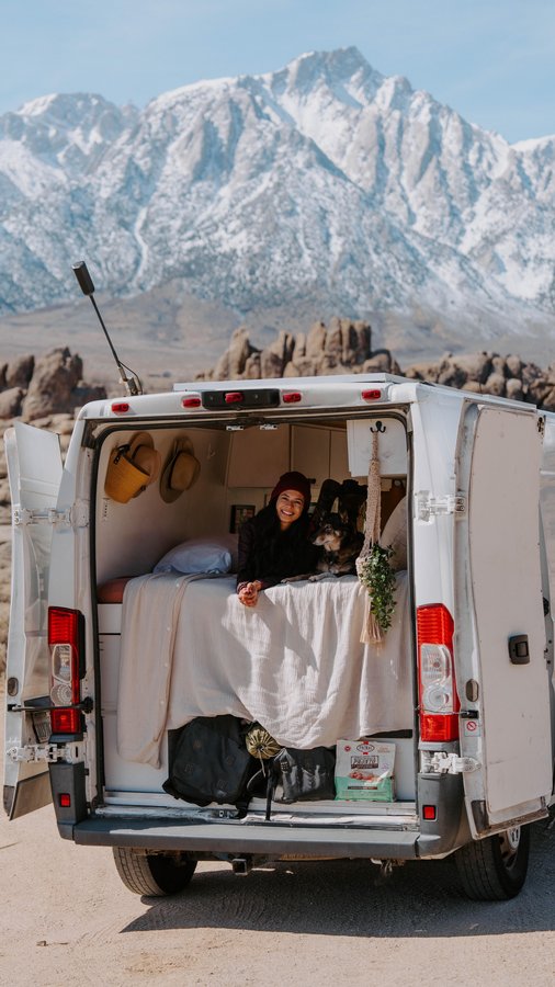 Instagram post by @suzionthemove for Primal Pet Foods. Caption reads: It’s my first time visiting Mammoth in the winter....