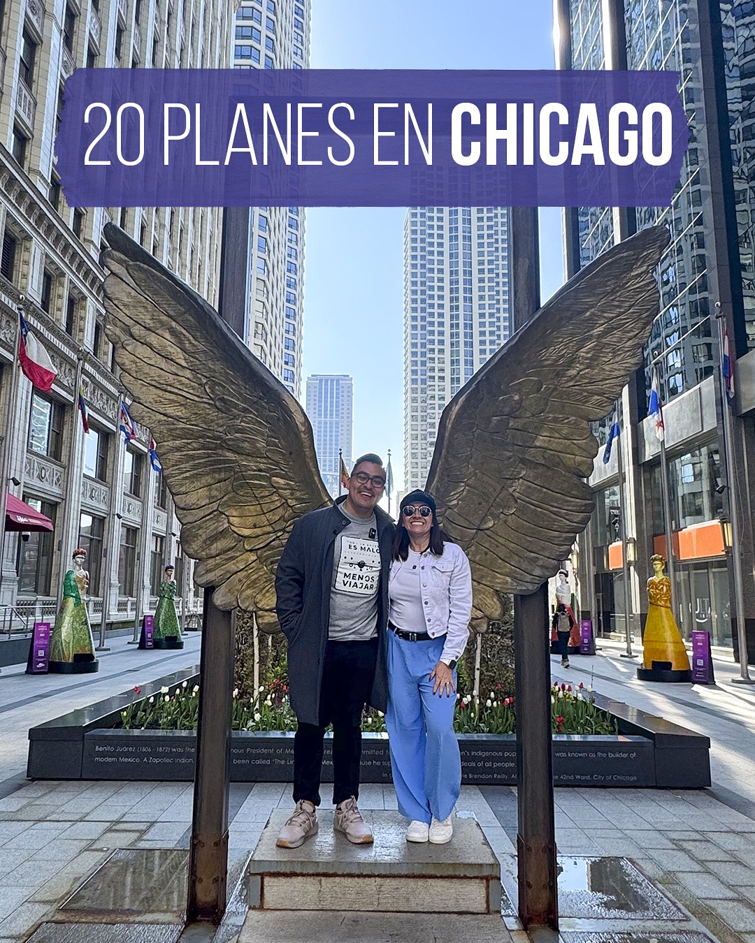 Instagram post by @aventurasyuyro for Choose Chicago. Caption reads: Chicago nos encanta. Estuvimos 6 días y los....
