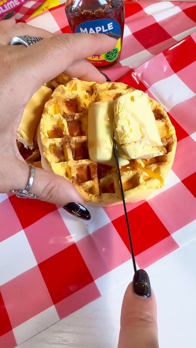 Instagram post by @imasmrcrazy for Zuru Toys. Caption reads: Zuru Slime Mart Waffles #gifted #asmr #slimemart.