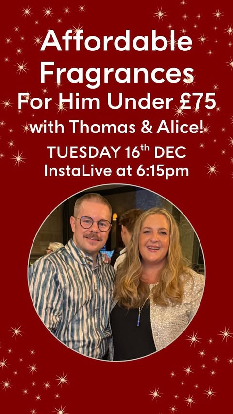 Instagram post by @aliceduparcq for BEAUTY PIE. Caption reads: [...] @lalique Encre Noire @anforh Kist @beautypie....