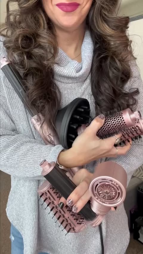 Instagram post by @ginadinko for L’ange Hair. Caption reads: The styling set of your dreams that can literally....