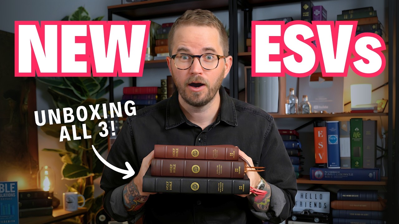 YouTube post by @timwildsmith for Unsplash. Caption reads: Unboxing ALL 3 New ESV Heirloom Bibles from....