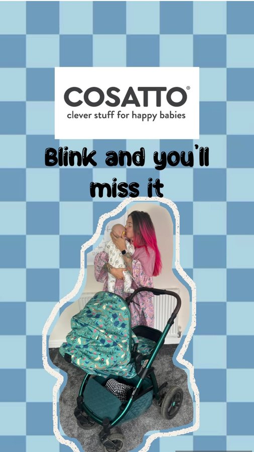 Instagram post by @flamingofruitsalad_ for Cosatto. Caption reads: Ad* From bassinet to big boy seat in the blink of....