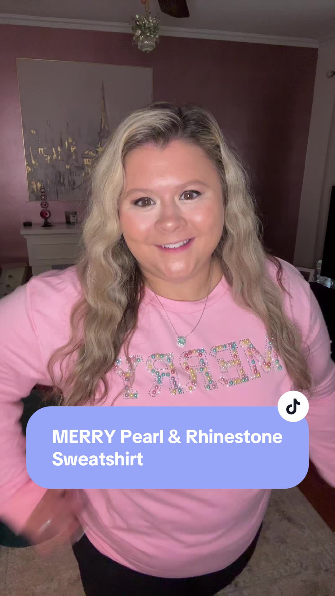 TikTok post by @rachelreveals for Freckled Poppy. Caption reads: [...] Rhinestone Embellished Sweatshirt! @Freckled....