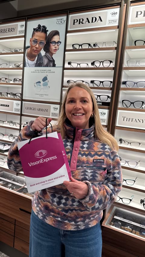 Instagram post by @findingroisin for Vision Express. Caption reads: NEW Vision Express store in Newcastle✨ AD It was....
