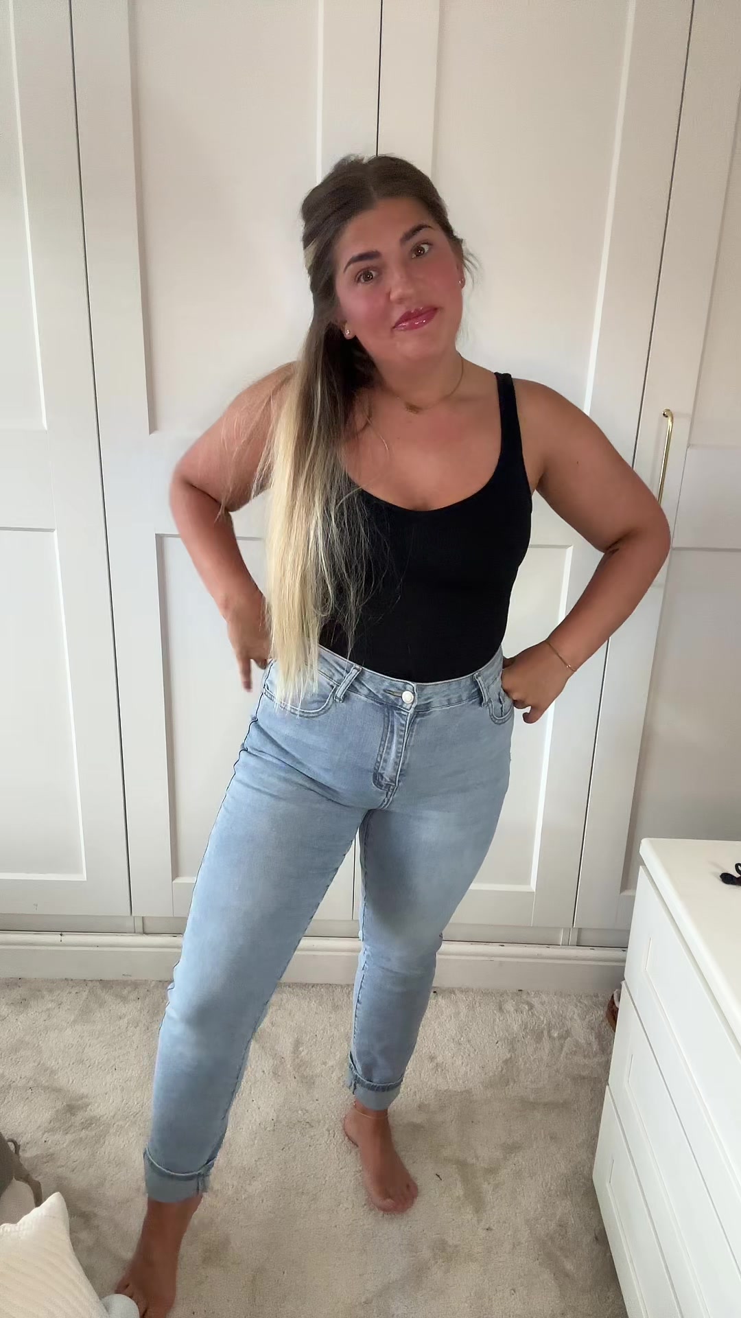 TikTok post by @ladiesfirst.wh for KATCH ME. Caption reads: I’m obsessed 😍 @KatchMe_UK @Katch Me #viraljeans....