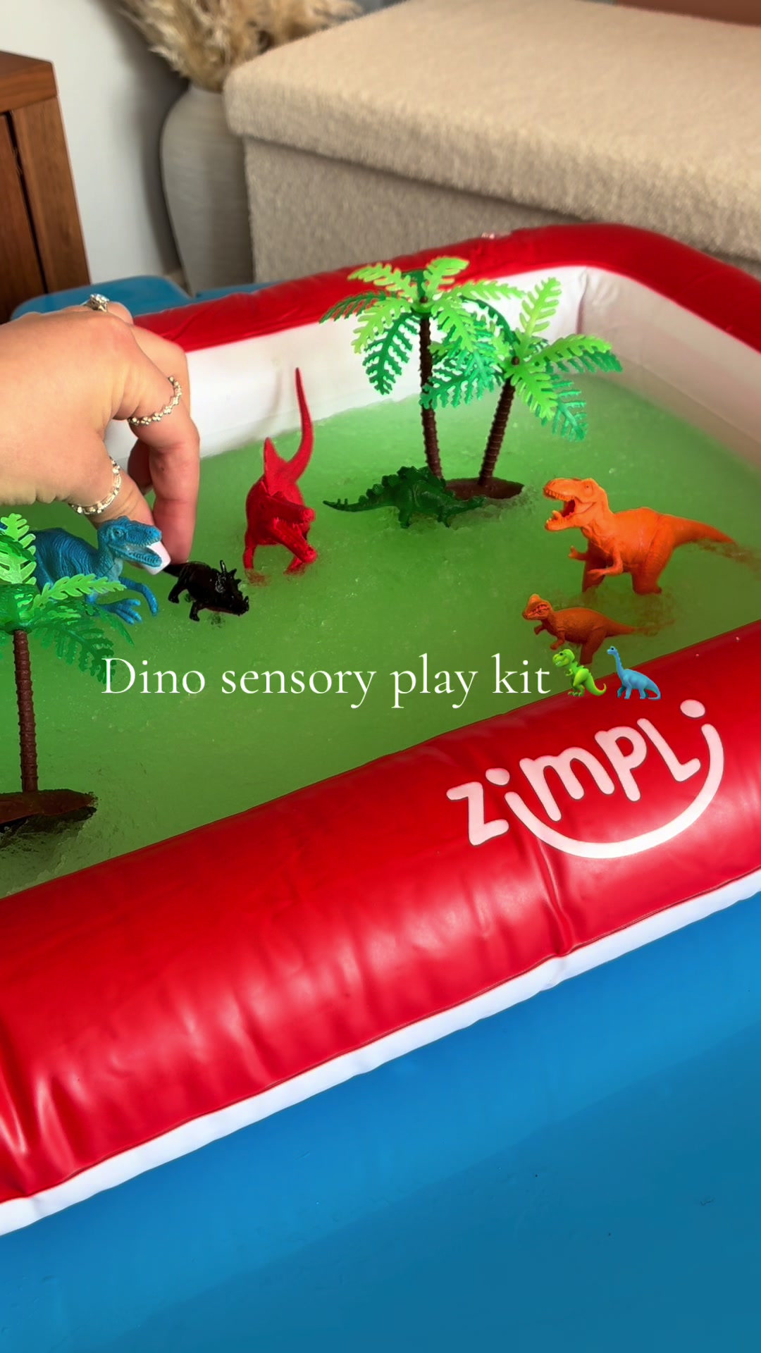 TikTok post by @ariasadventures_ for Zimpli Kids. Caption reads: [...] #sensoryplay #sensorytray #earlyyears....