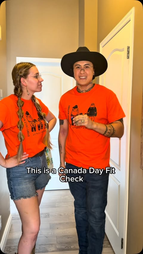Instagram post by @bradenkadlun for Abercrombie & Fitch. Caption reads: Canada Day couples fit check @reb_johnston Shirts:....