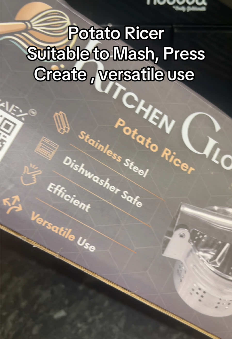 TikTok post by @beautybyalima for kitchenglora. Caption reads: @kitchenglora Potato Ricer  Suitable to mash,....