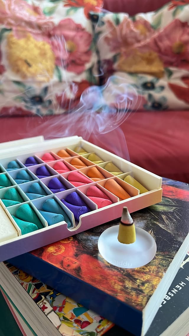 Instagram post by @ola_chasingcolors_ for Ripple+. Caption reads: 🌸 plant-powered puffs & incense....