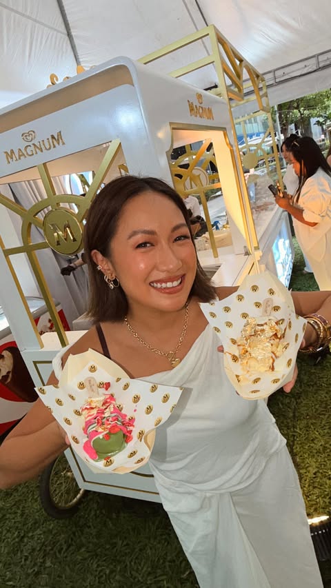 Instagram post by @laureen for Magnum Ice Cream. Caption reads: Serving all-white everything energy 🤍✨

Then I....