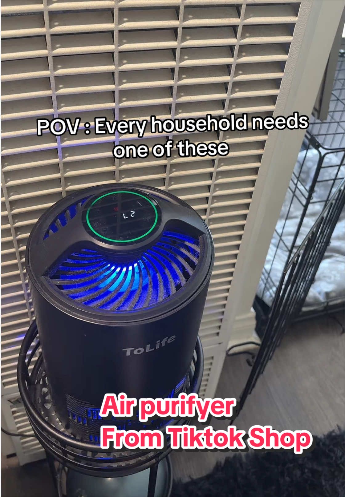 TikTok post by @kueeniecyyy for ToLife. Caption reads: Air purifier from @ToLife US ✨ #tiktokshopfind.