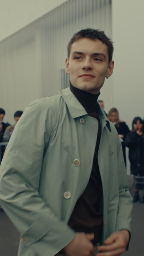 Instagram post by @louispartridge_ for Prada. Caption reads: Moments before the show. Prada Ambassador Louis....