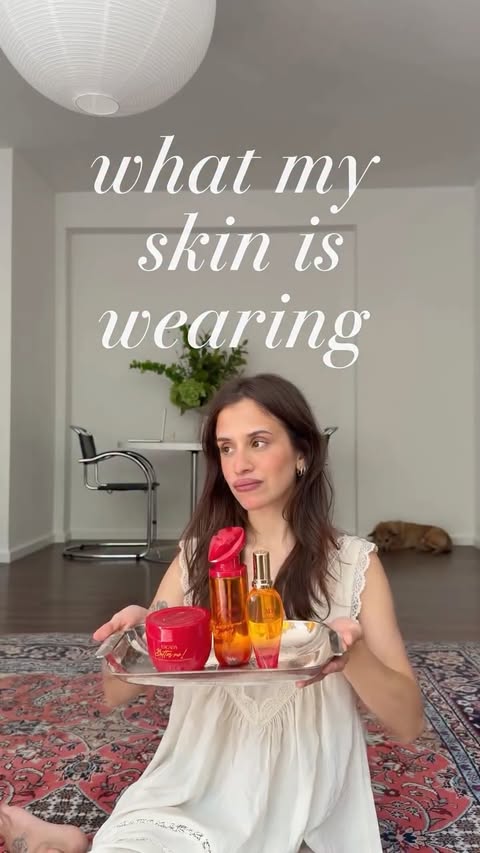Instagram post by @rebecaoksana for Escada Fragrances. Caption reads: yum skin today @escadafragrances 🪷🩰| anzeige.