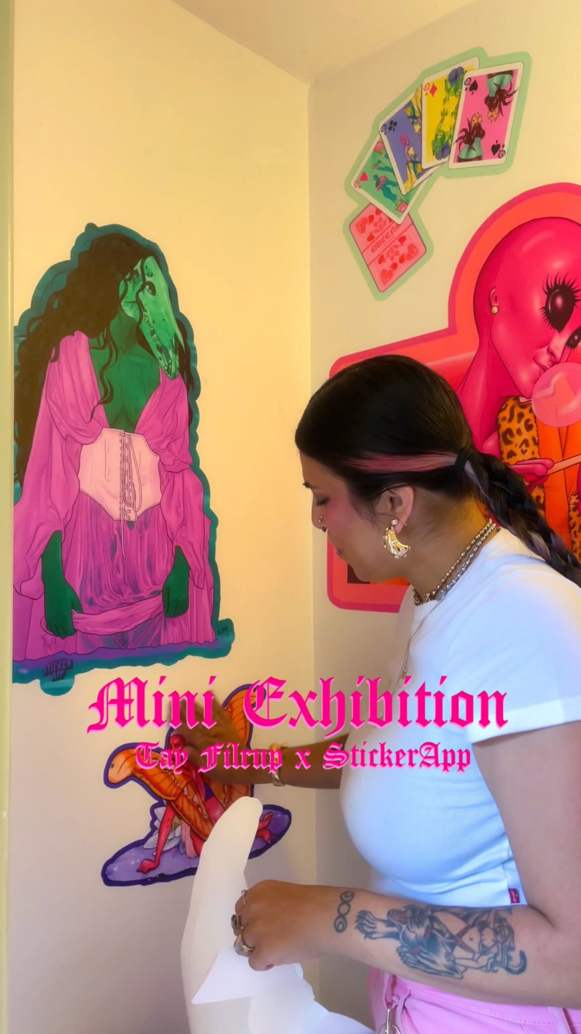 Instagram post by @tayfilrupart for StickerApp. Caption reads: an exhibition inside an exhibition! @stickerapp....