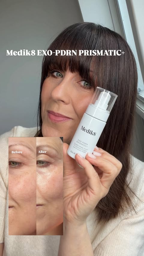 Instagram post by @fiona.brackenbury for Medik8. Caption reads: [...] skincare ✨ I’ve been testing the new Medik8....