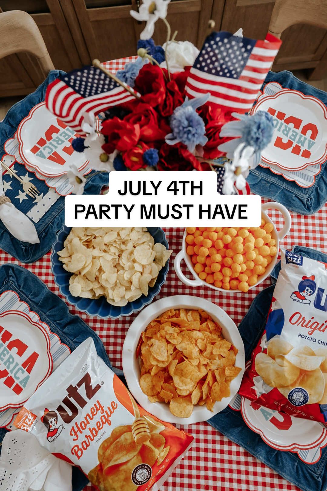TikTok post by @stephleighworthy for Utz Snacks. Caption reads: #sponsored My 4th of July snack lineup is proudly....