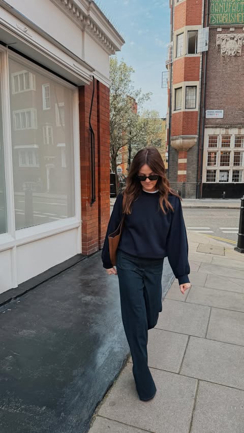 Instagram post by @kimturkington_ for Reiss. Caption reads: [...] 3 fits: straight, barrel and flare. @reiss....