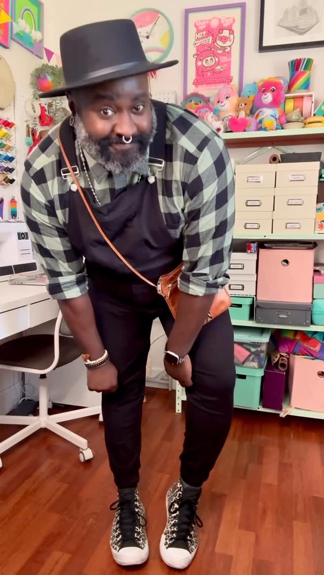 Instagram post by @mister.larrie for SWOVERALLS. Caption reads: #ad My @swoveralls_ keep me comfy an cute all at....