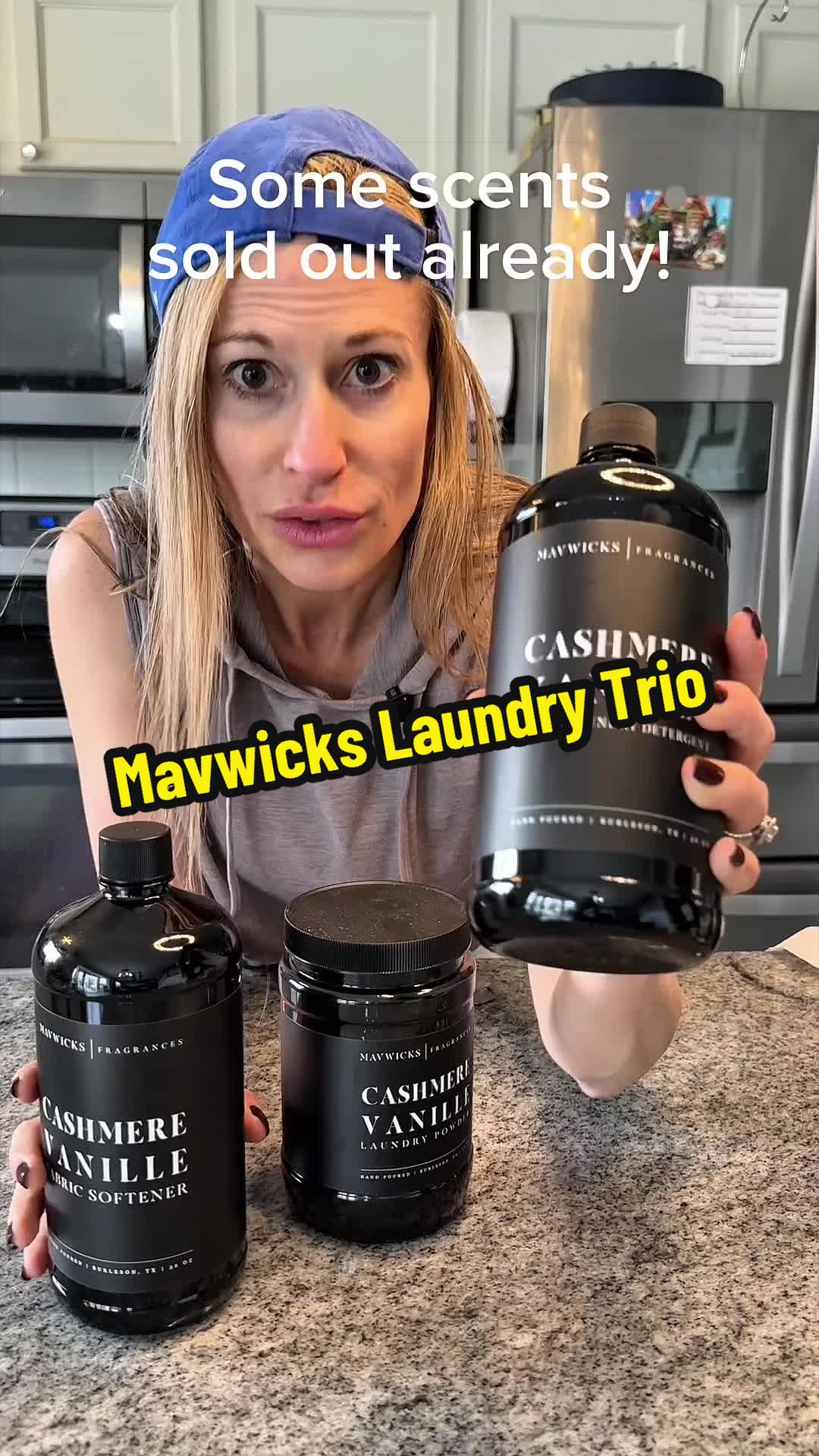 TikTok post by an influencer for Mavwicks Fragrances. Caption reads: [...] Laundry Trio! ✨ @Mavwicks Fragrances....