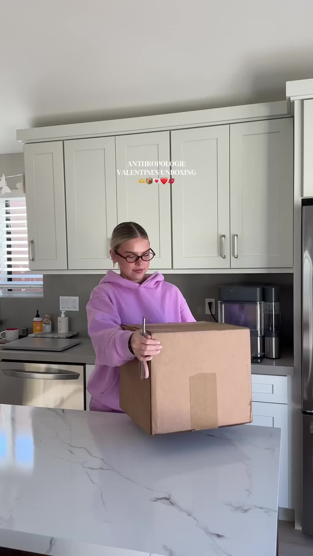 TikTok post by @kennedygpowers for Anthropologie. Caption reads: [...] box i’ve ever seen 🥹💌🫶💖 @Anthropologie....