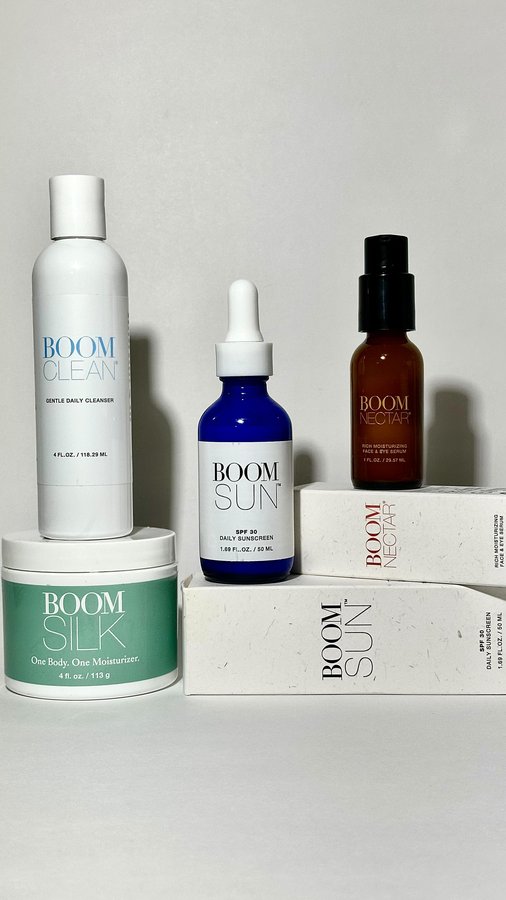 Instagram post by @livetosparkle321 for Boom Beauty. Caption reads: [...] skincare products I received from....