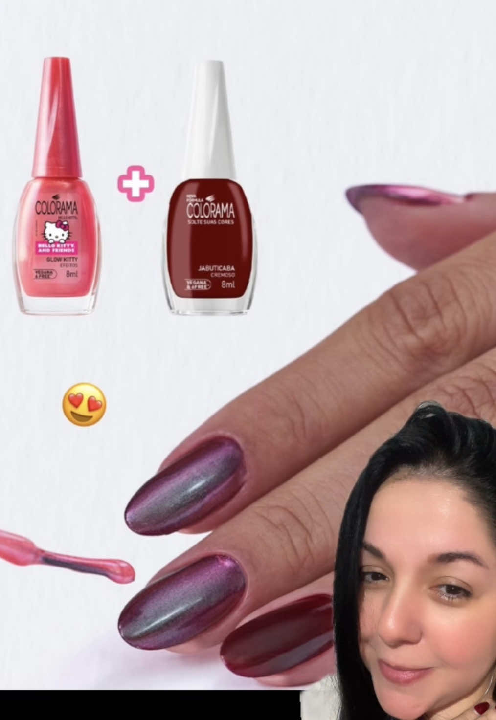 TikTok post by @vannovaisbraga for Esmalte Colorama. Caption reads: [...] Unhas: Colorama + Hello Kitty 🎀✨ @Esmalte....