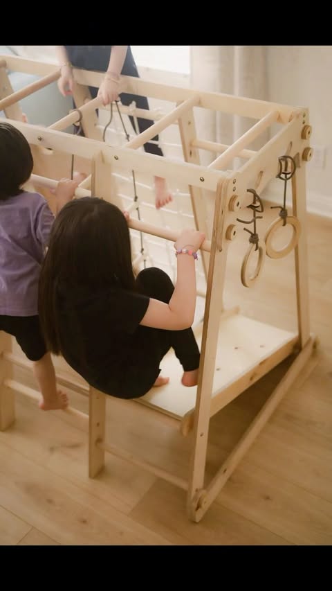 Instagram post by @euniceandlancelee for GOODEVAS. Caption reads: Ad @goodevas Montessori 6 in 1 wooden indoor....