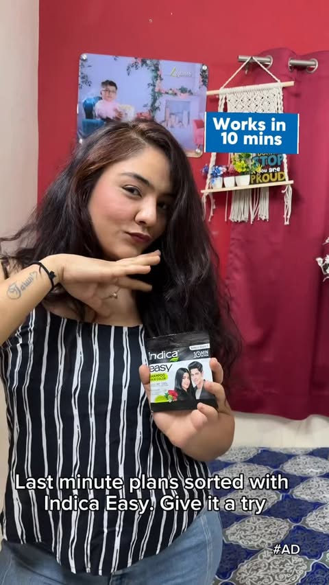 Instagram post by @divya._.khatwani for Indica Hair Color. Caption reads: 15 mins me ready hona hai aur grey hair ka....