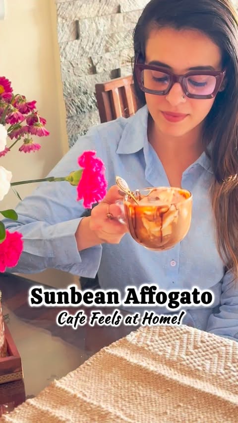 Instagram post by @the.food.talks for Sunbean Coffee. Caption reads: [...] of vanilla ice cream. 3. Pour in Sunbean....