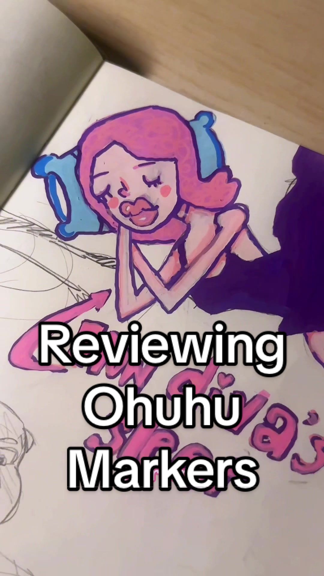 TikTok post by @avanoelleartistry for Ohuhu. Caption reads: reviewing ohuhu acrylic markers!! rate: 9.5/10....