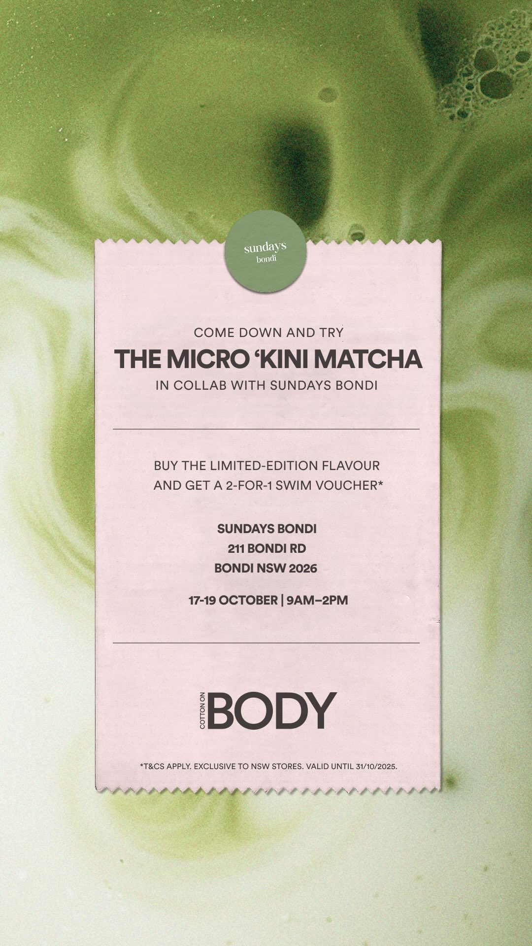 Instagram post by @sundaysbondi for Cotton On Body. Caption reads: Bondi besties! We’ve teamed up with @sundaysbondi....