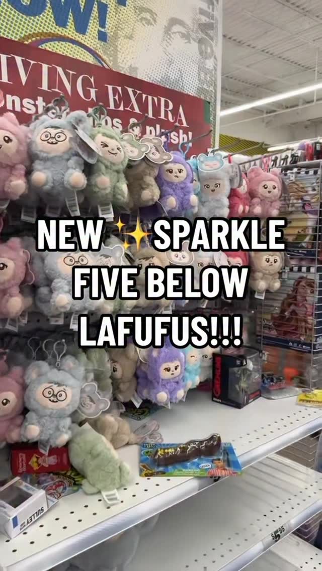 Instagram post by @dollartreedollie for Five Below. Caption reads: $5 LABU BUS AT FIVE BELOW?! ✨
spotted! new sparkle....