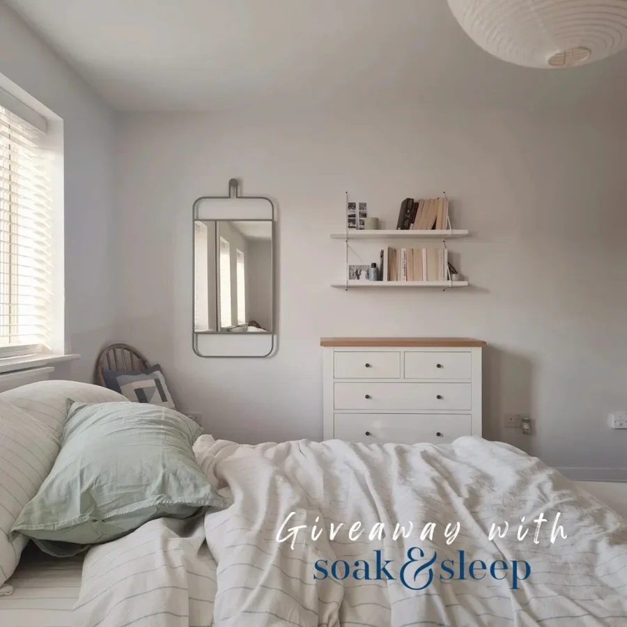 Instagram post by @rebeccaavalentina for Soak & Sleep. Caption reads: UK Giveaway 🛌
.
I have teamed up with....