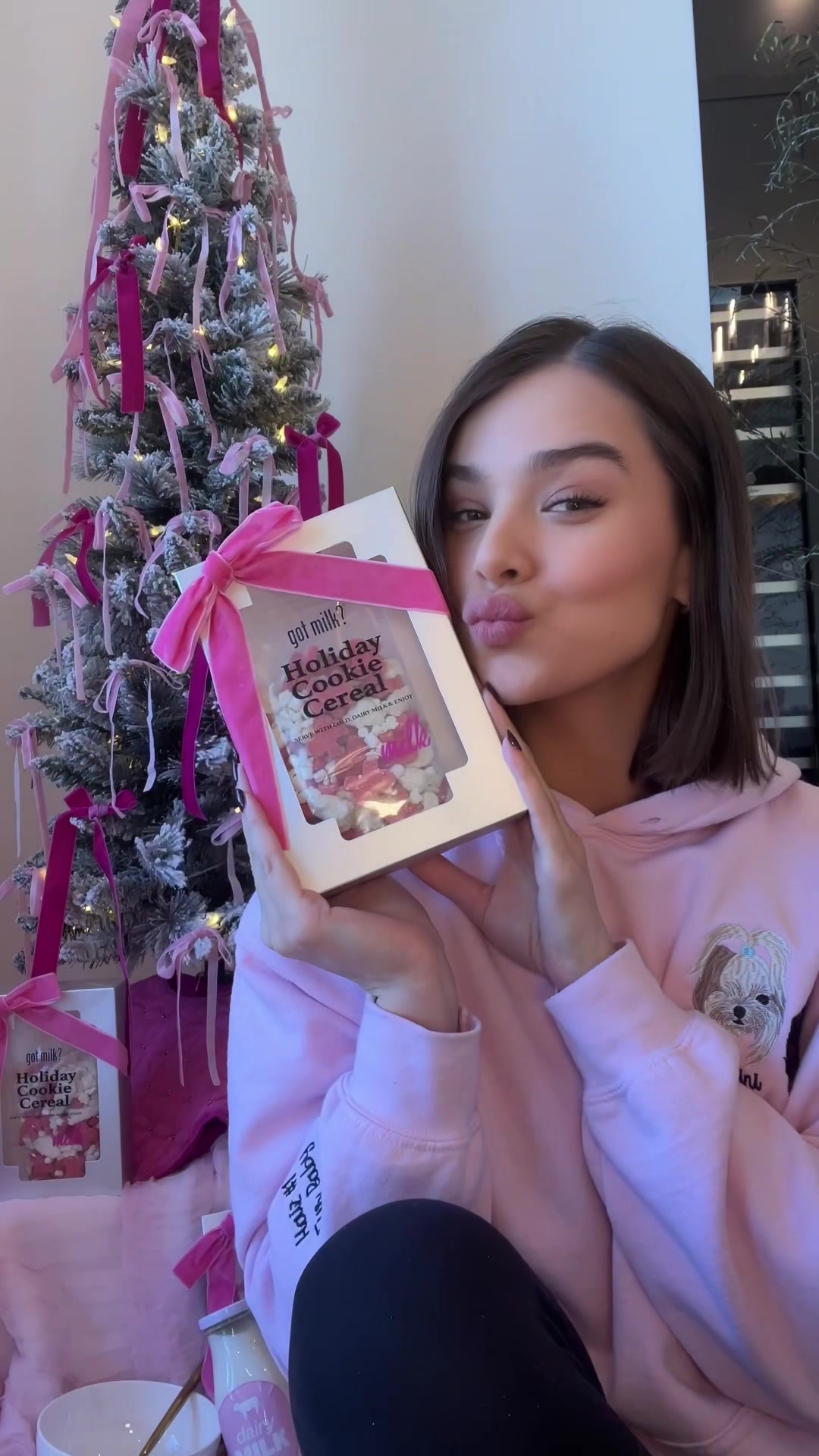 TikTok post by @haileesteinfeld for gonnaneedmilk. Caption reads: Cookie bow cereal with cold dairy milk - the....