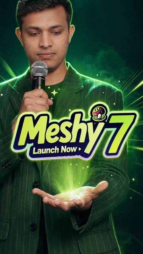 Instagram post by @aiwithuttam for Meshy. Caption reads: Comment meshy and the link will be in your DMs.....