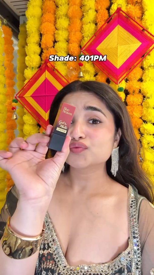 Instagram post by @harshika_varshneyy for Blue Heaven Cosmetics. Caption reads: Me being the real pataka this Diwali ✨
Ft. Blue....