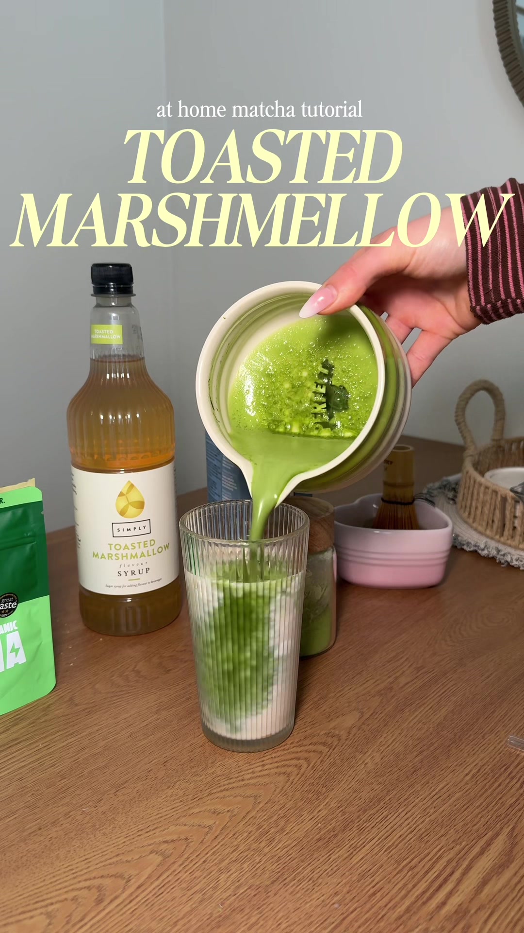 TikTok post by @dais.mua for PerfectTed. Caption reads: Toasted marshmallow matcha at home ✨💚 @PerfectTed....