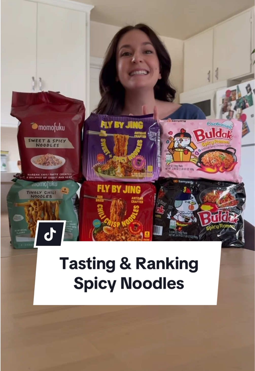 TikTok post by @paigeeatsgood for FLY BY JING. Caption reads: 🍜 Honest review time! @FLY BY JING asked for my....