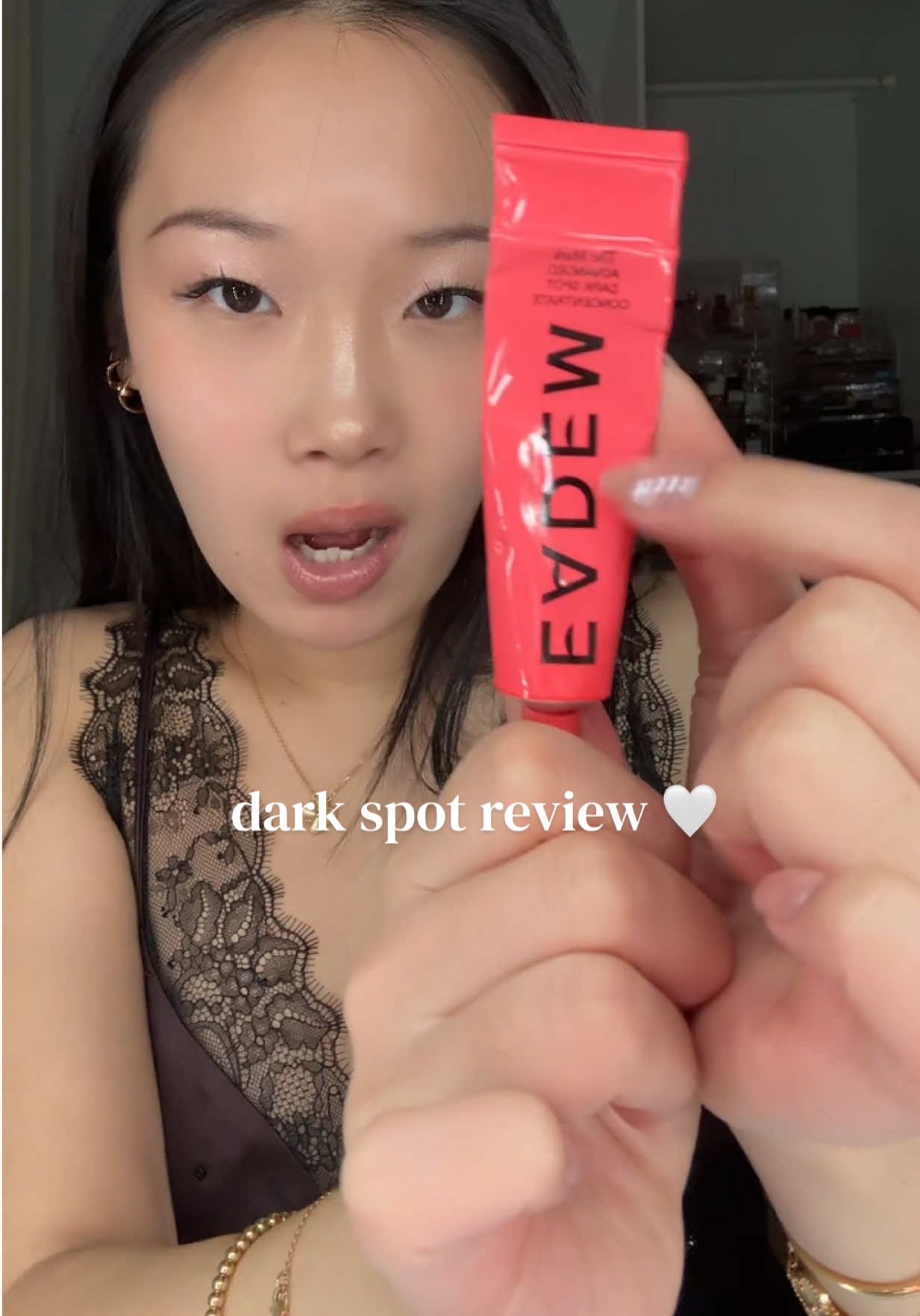 TikTok post by @via..li for Eadem. Caption reads: [...] your dark spot serum 👀 review on the @EADEM....