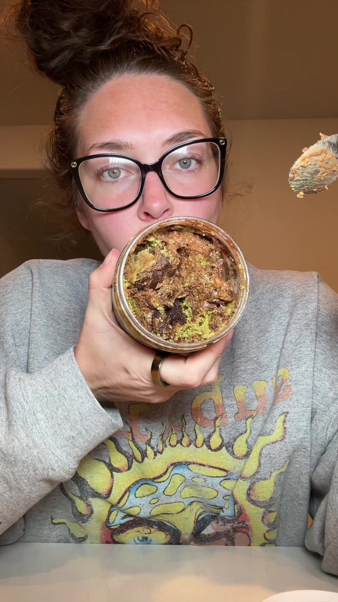 TikTok post by @georgiakatepresla for Nerdy Nuts. Caption reads: I can’t stop buying these they are so good 🤤....