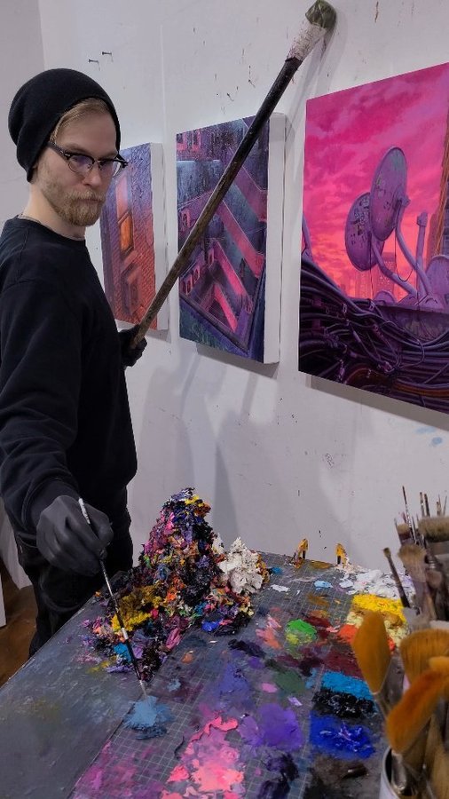 Instagram post by @taylorschultek for Trekell Art Supplies. Caption reads: Los Angeles! This painting goes on view this....