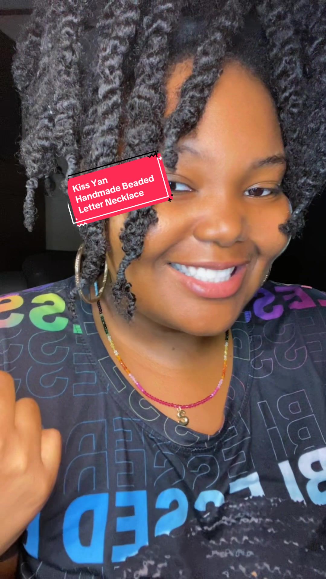 TikTok post by @shenekiaraqual for KissYan Jewelry. Caption reads: The beaded necklaces are the cutest thing by far....