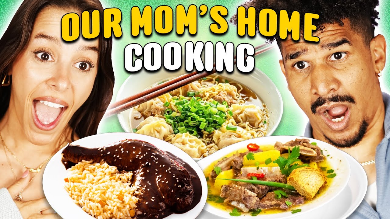 YouTube post by @ReactCASTOfficial for Calm. Caption reads: Trying & Rating Our Mom's Favorite Recipes! |....