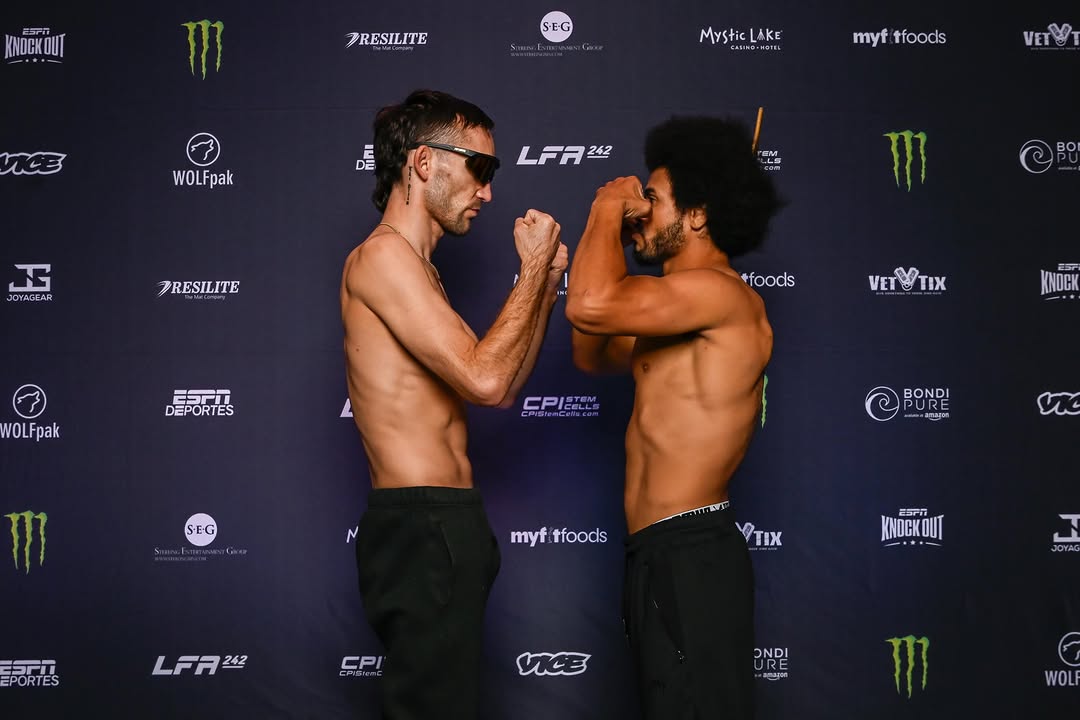 Instagram post by @edsoarespro for Legacy Fighting Alliance. Caption reads: #LFA242 Main Card Face Off ⚔️ LFA 242: Lozej vs.....