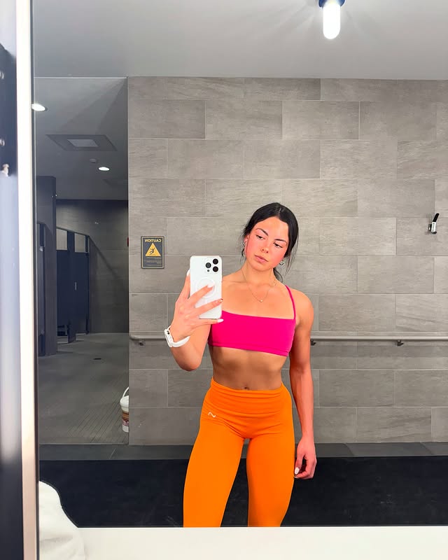 Instagram post by @sdfit.14 for First Health Apparel. Caption reads: [...] good bright combo 🩷🧡
@tlfwomen....