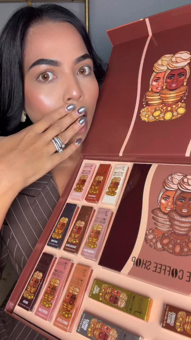 Instagram post by @kripapateljoshi_official for Juvia’s Place. Caption reads: Brewed to perfection. 13 creamy, coffee-toned....