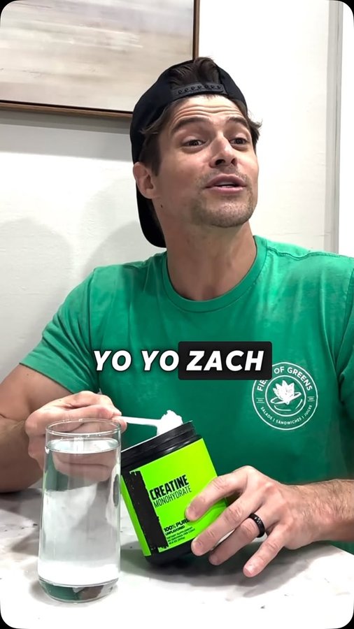 Instagram post by @zachrancey for CON-CRĒT Creatine. Caption reads: @concret_creatine is also the only American made....